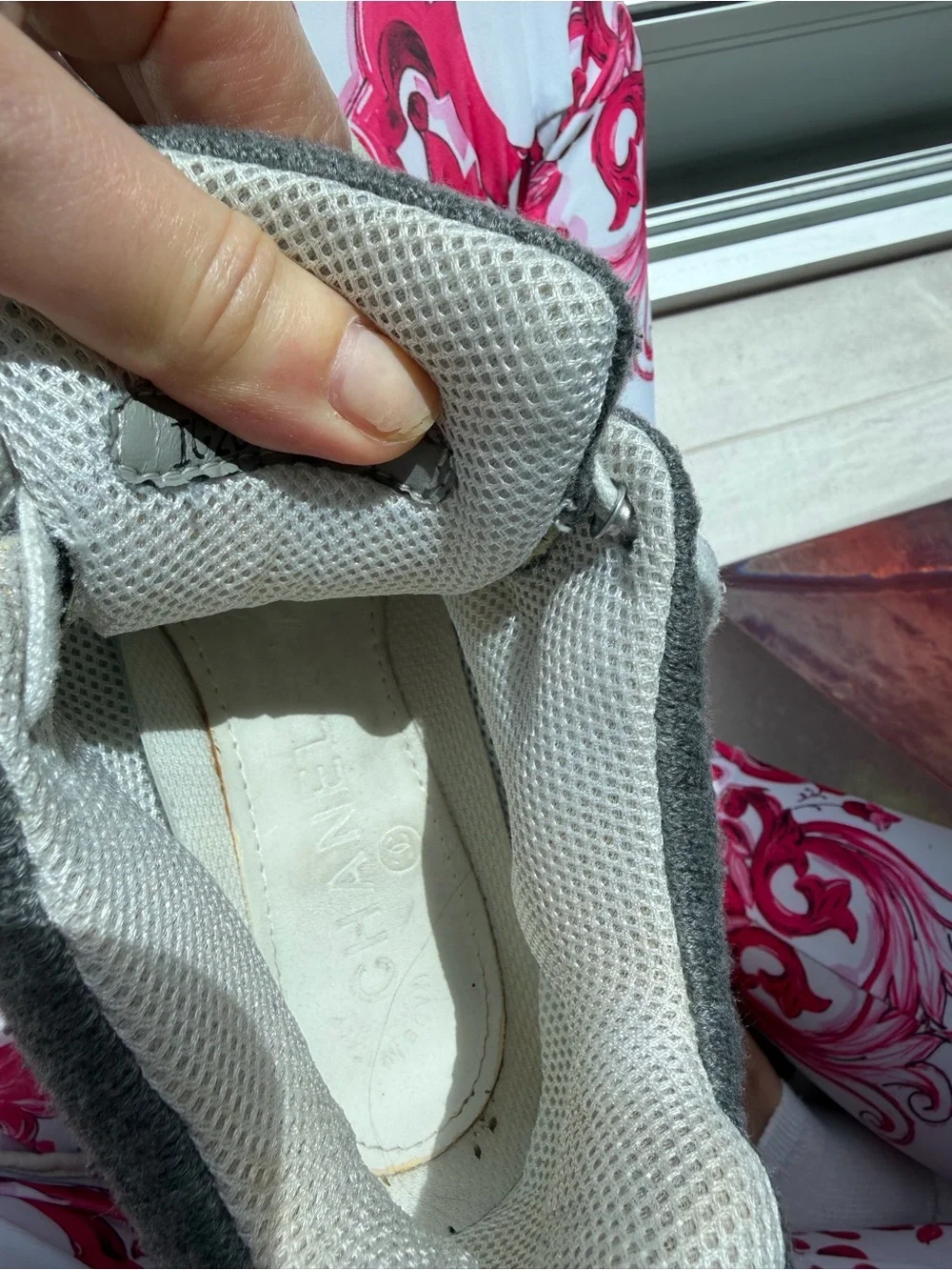 CHANEL Kids' Gray Knit Logo Back Sneakers